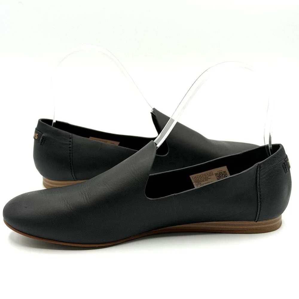 TOMS Darcy Leather Flats US 6.5 EU 37 Black Slip On Loafers Comfort Casual Chic